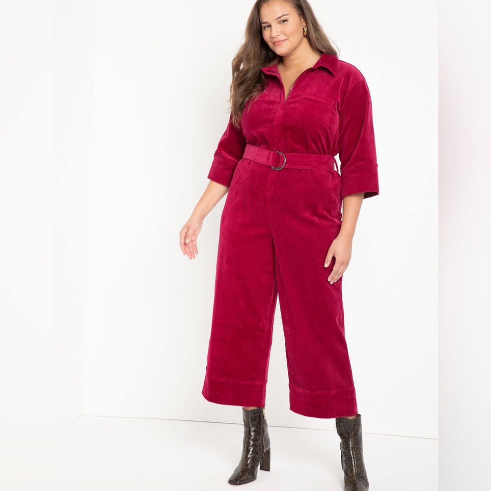 ELOQUII Beet Red Corduroy 22W cropped wide leg jumpsuit, EUC